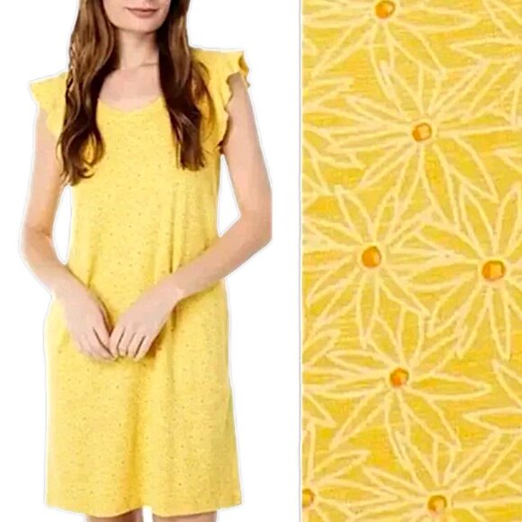 Toad & Co Rufflita flutter sleeve yellow orange organic cotton pocket shift dres - Picture 8 of 11